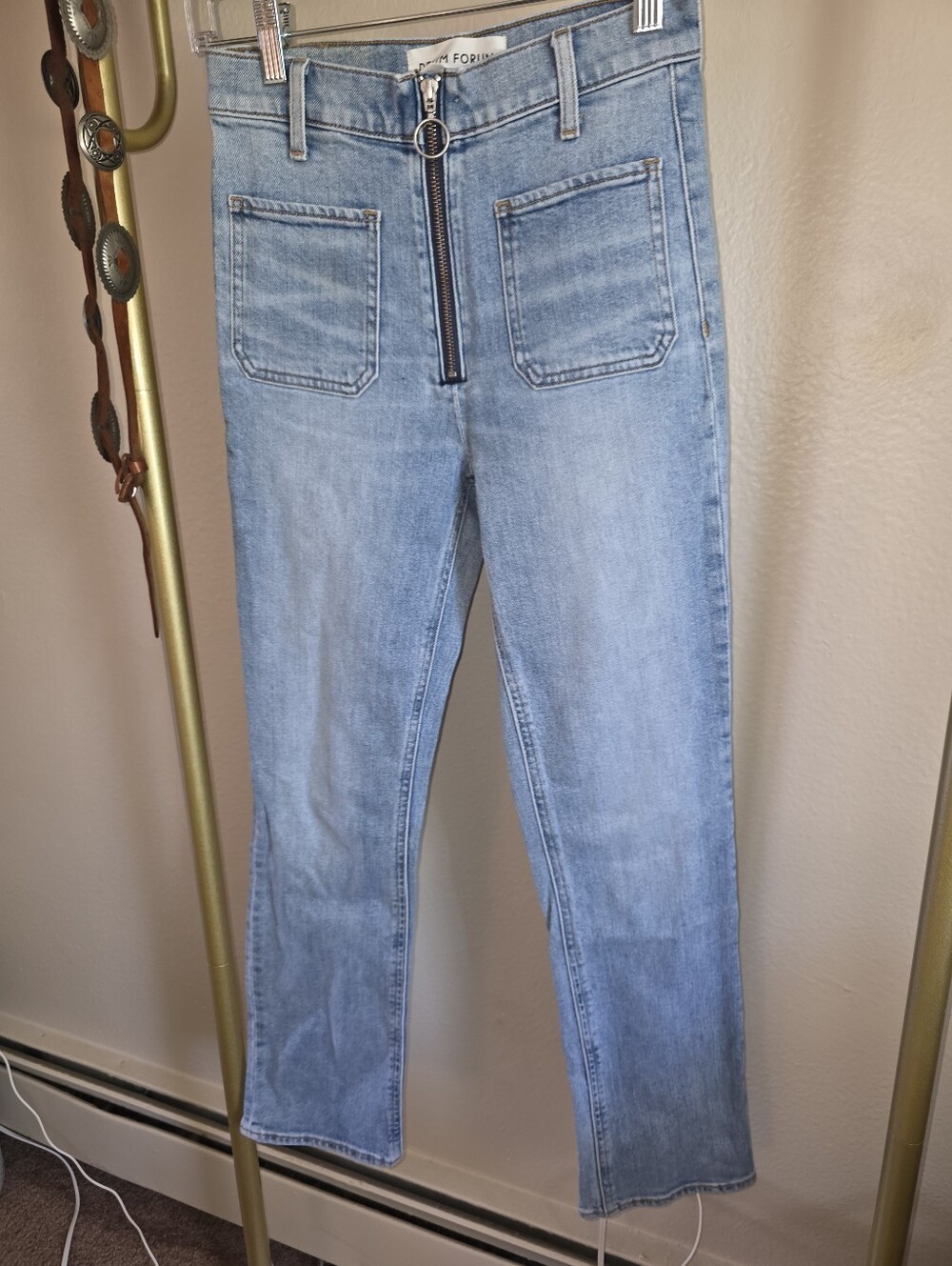Denim Forum Zip Front Patch Pocket Jeans Size 25